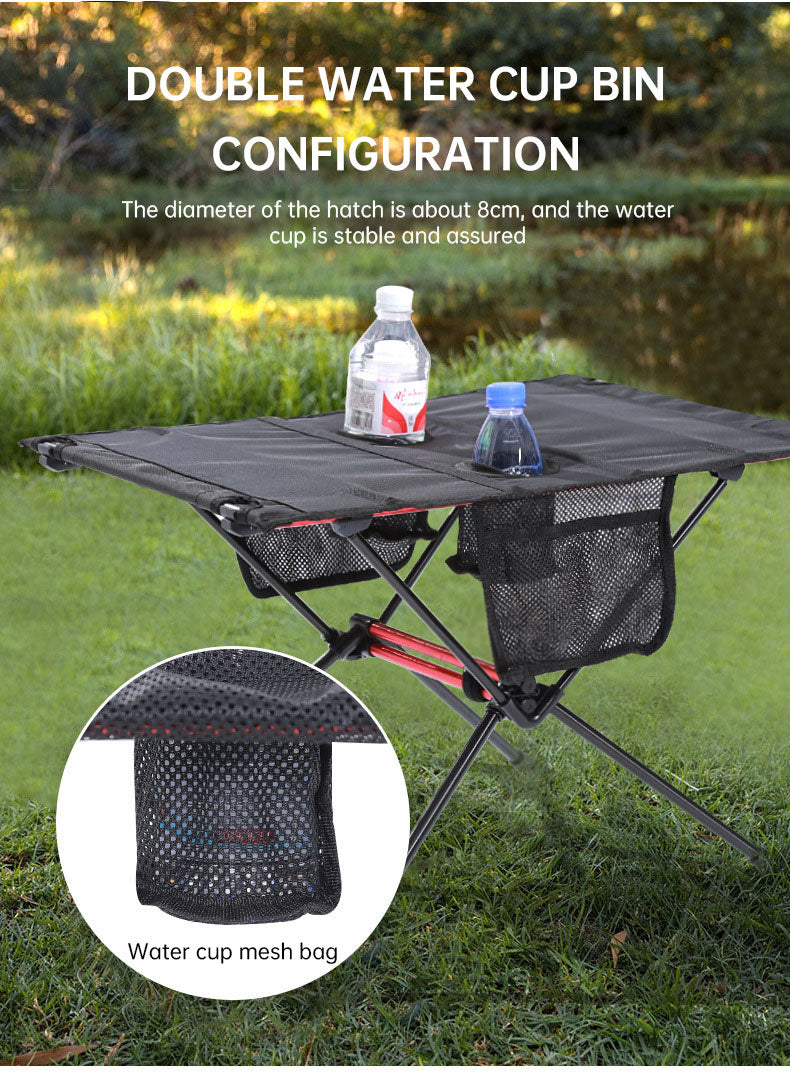 American Smart ultra-light folding camping table with cup holes, portable design, ideal for outdoor picnics, camping, and outdoor activities.