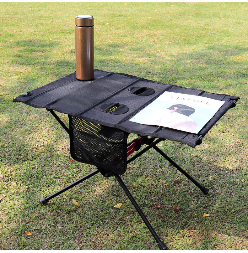 American Smart EP ultra light folding camping table with cup holes, portable design, outdoor picnic and barbecue setup.