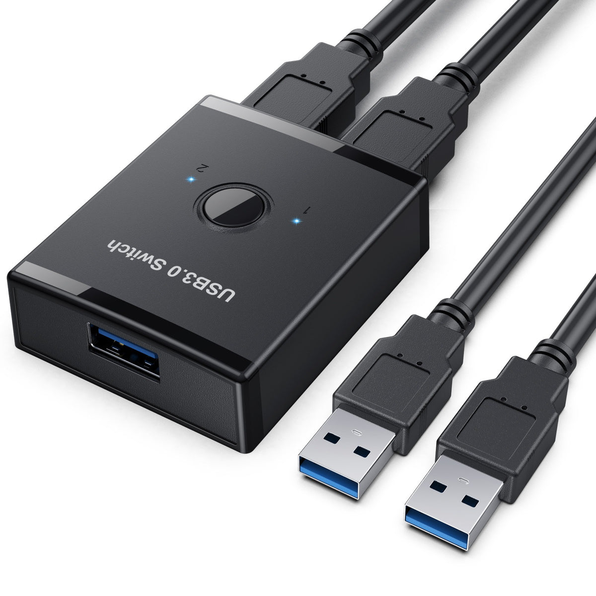 American Smart USB 3.0 bidirectional switcher for printer sharing, featuring private mode and 2-in-1 or 1-in-2-in-1 connectivity.
