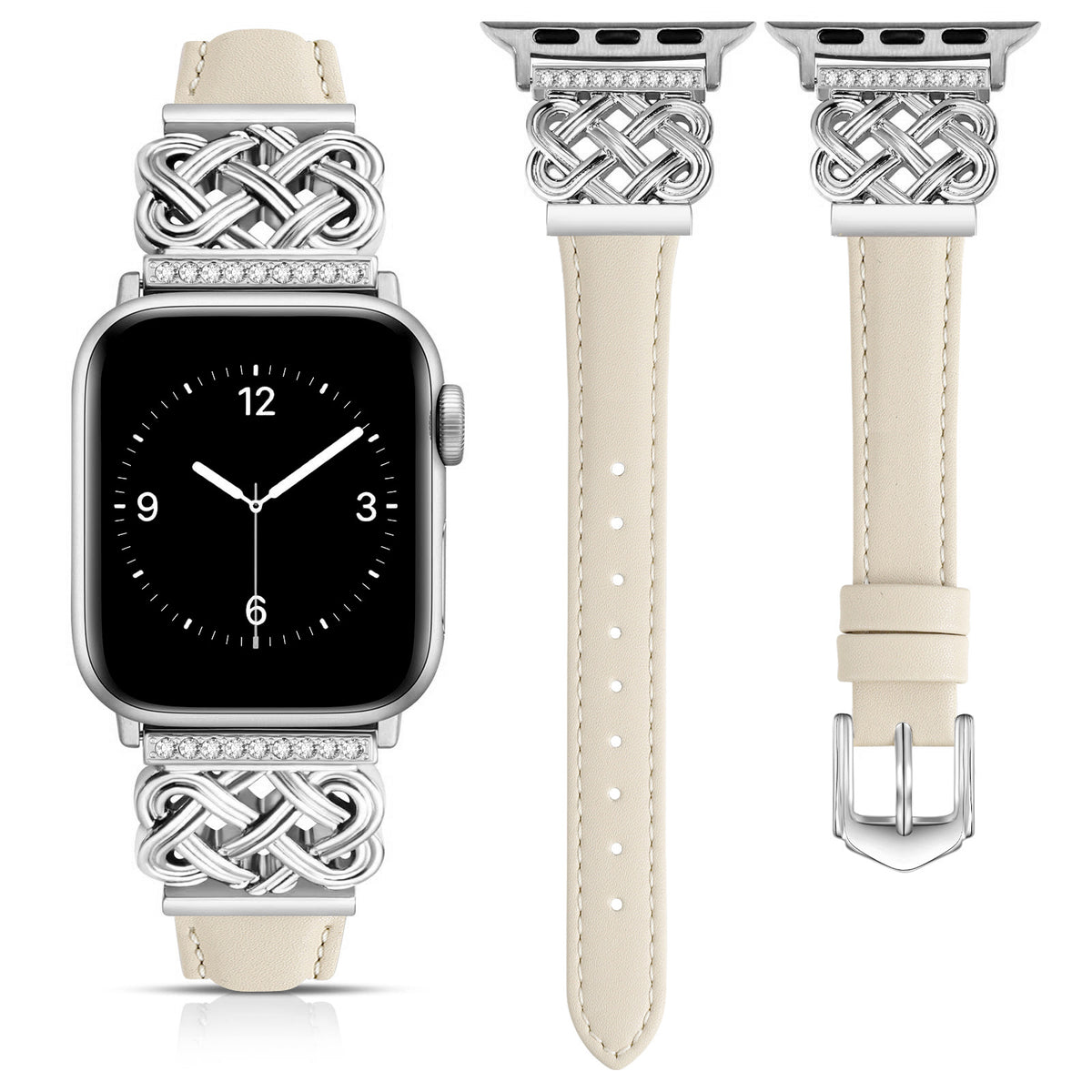 Metal ultra-thin watch band compatible with Apple Watch S10 and SE, by American Smart, shown on a smartwatch.