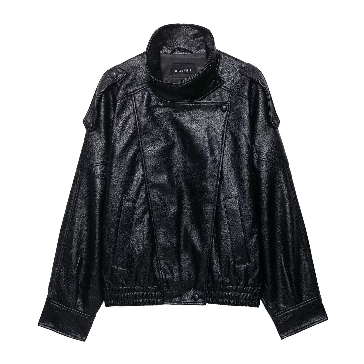 American Smart EP leather jacket, stylish men's black leather outerwear with classic collar and zipper details.