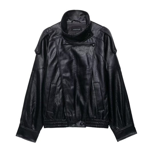 American Smart EP leather jacket, stylish men's black leather outerwear with classic collar and zipper details.