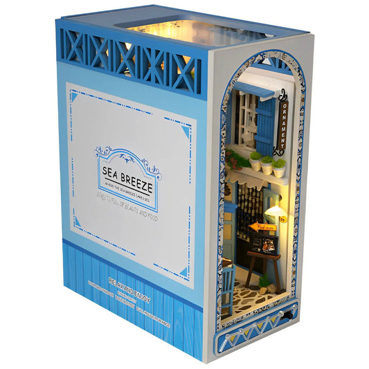 3D wooden puzzle DIY Book Nook kit by American Smart - EP, featuring miniature bookshelf with warm light and dollhouse-style decor.
