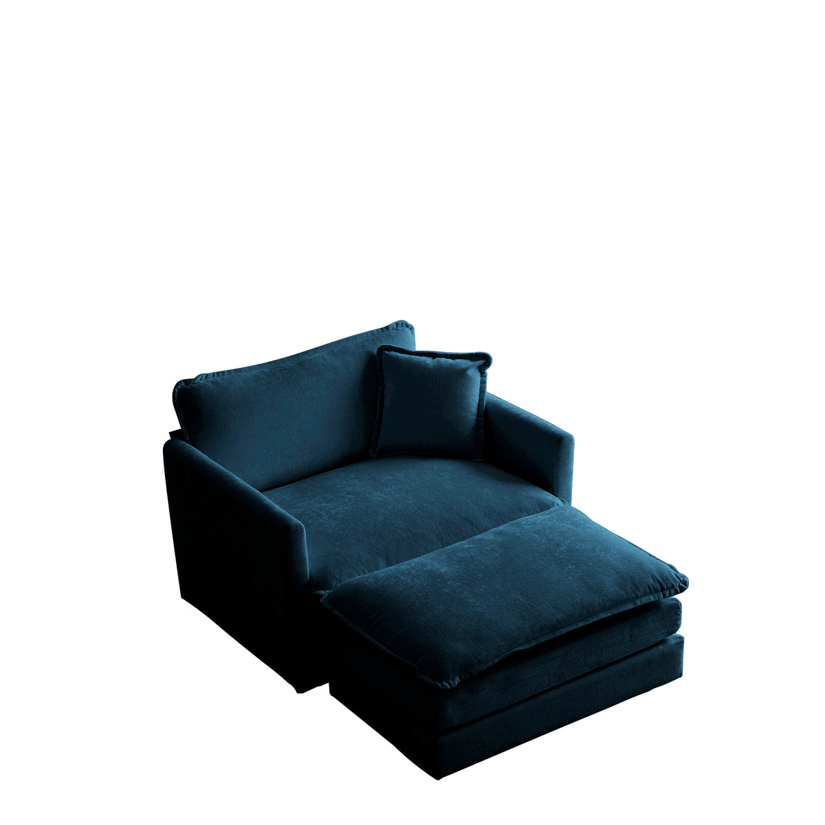 Blue modern style Ottoman chair by American Smart EP, cushioned Chenille armchair for living room or bedroom reading space.