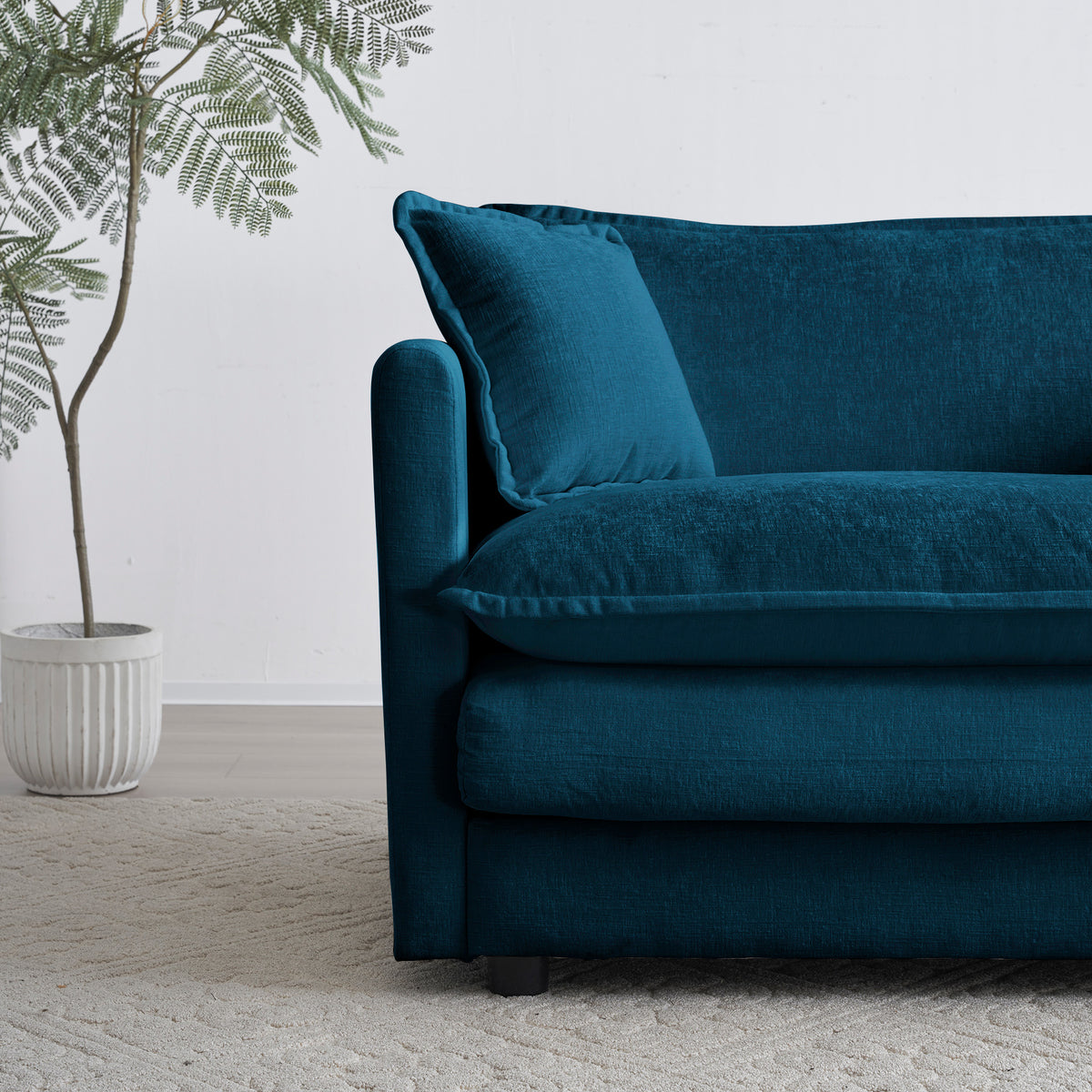 Blue modern-style Ottoman club chair by American Smart EP, cushioned chenille armchair ideal for living room or bedroom reading.