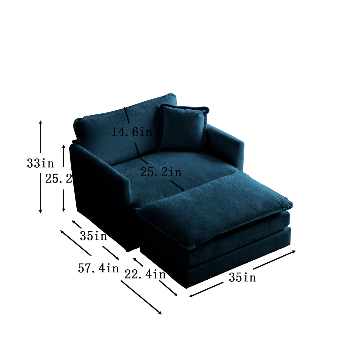 Blue modern Ottoman-style chair by American Smart EP, cushioned chenille armchair for living room or bedroom reading space.