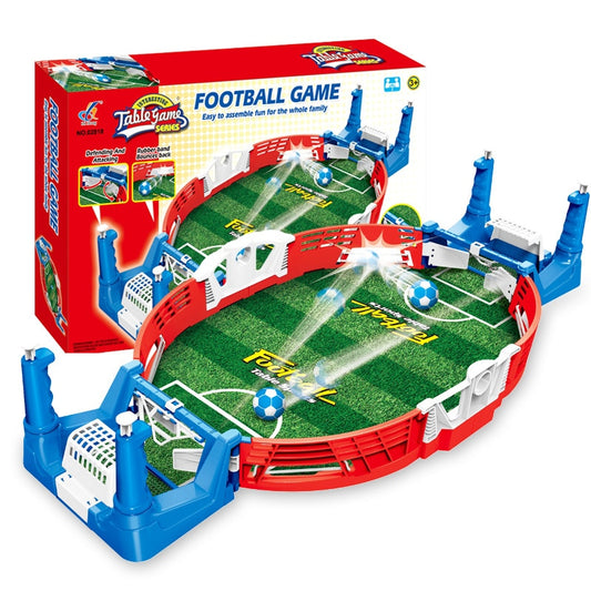 Mini football board game kit for kids, tabletop soccer toy featuring colorful player figures and a compact, portable design.
