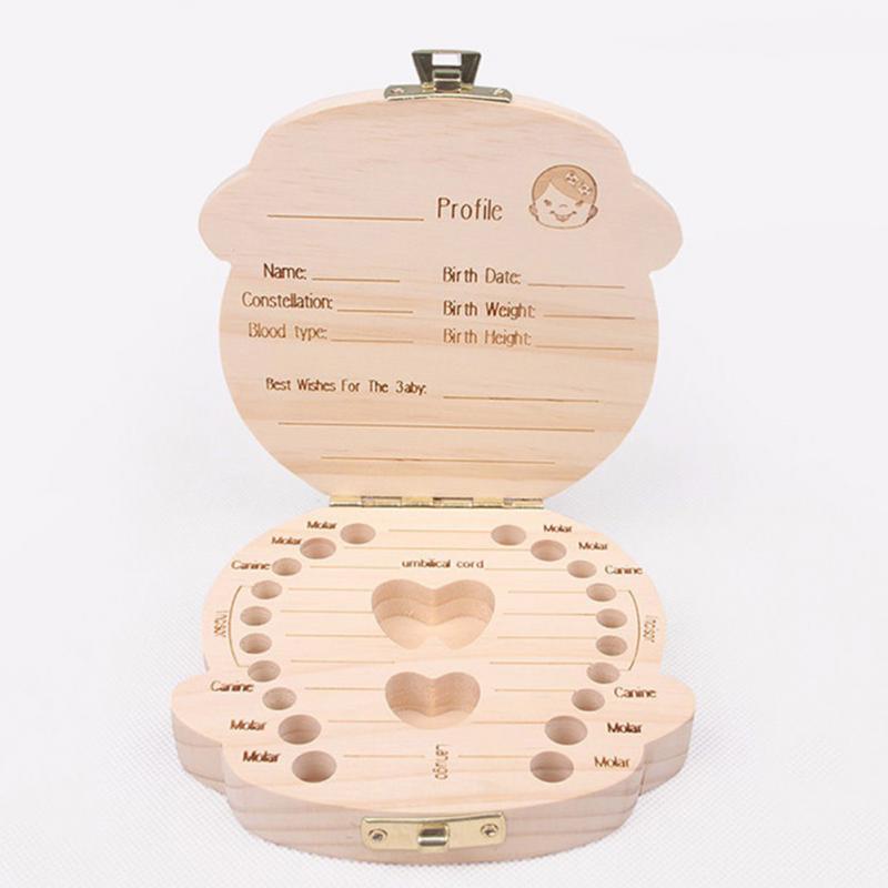 Wooden baby teeth and hair keepsake box by American Smart for girls and boys, used to record baby growth milestones.