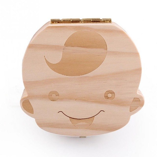Wooden baby teeth and hair storage box by American Smart - EP, featuring a cute girl/boy design for baby keepsake collection.