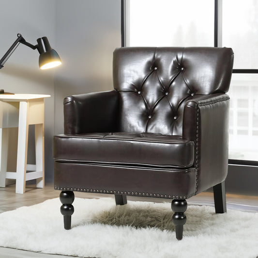 American Smart Harrison tufted club chair with plush upholstery and wooden legs, showcasing a classic, stylish seating option.