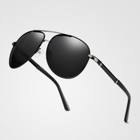Men's American Smart pilot polarized sunglasses with black frames and tinted lenses, stylish men's sun glasses for outdoor wear.