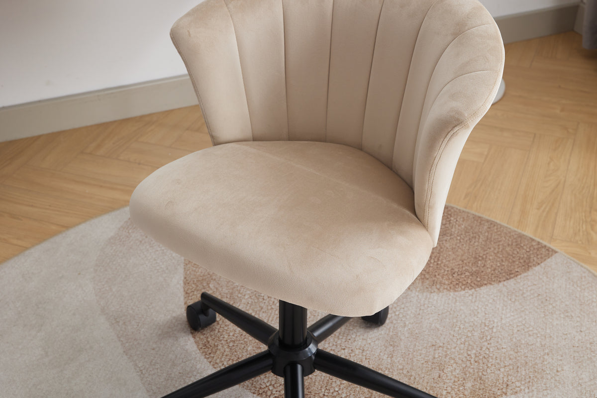 Velvet fabric home office chair with swivel flower shape design, suitable for desk work in home or bedroom settings.