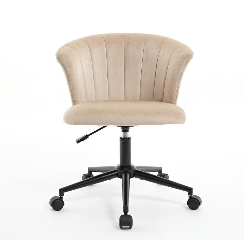 Velvet fabric home office chair with a swivel flower shape design, suitable for desk work in home or bedroom settings.