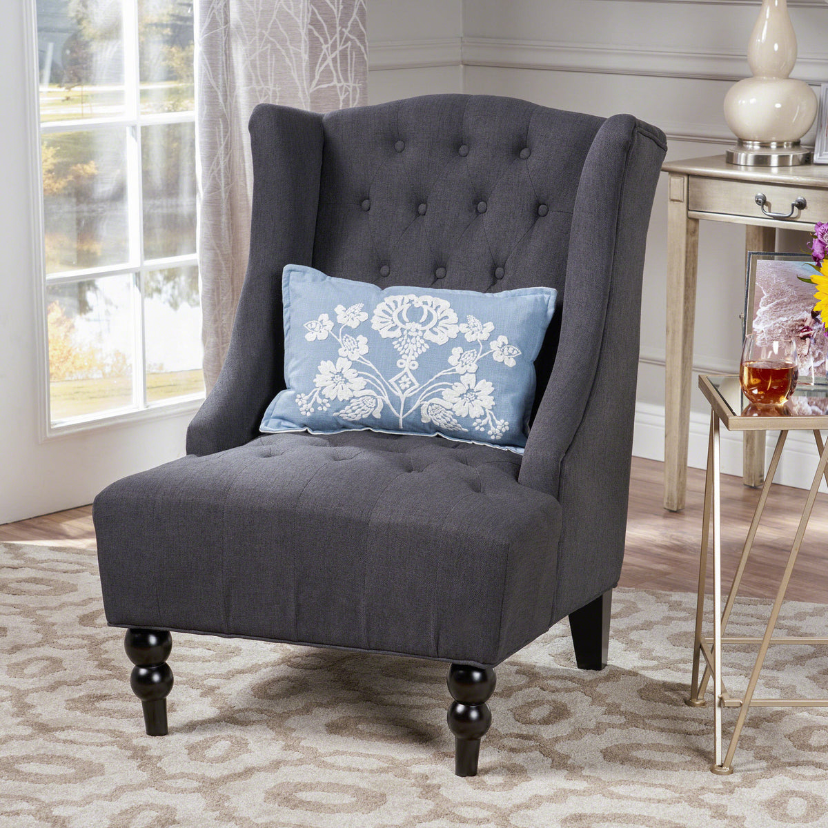 American Smart TODDMAN hi-back club chair with plush upholstery and wooden legs, showcasing its elegant design and comfortable seating.