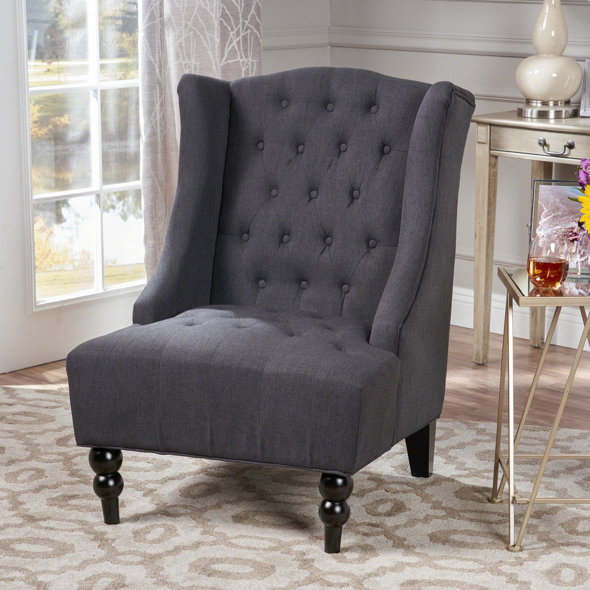 American Smart TODDMAN Hi-Back Club Chair with plush upholstery and wooden legs, stylish furniture for living room or lounge area.