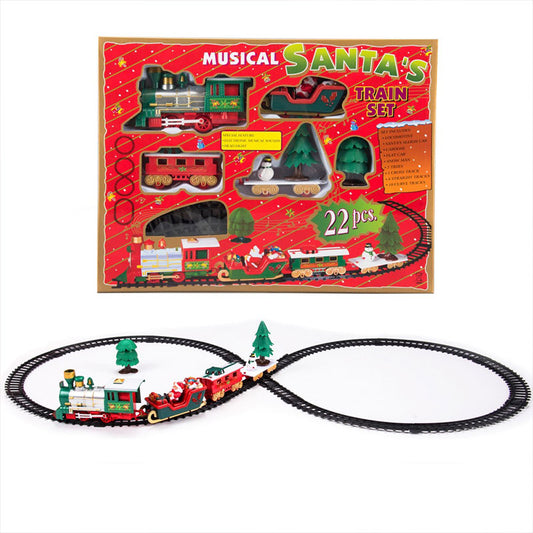 American Smart 2025 Christmas train and tree decor set featuring a Santa-themed track train with music for kids' holiday decoration.