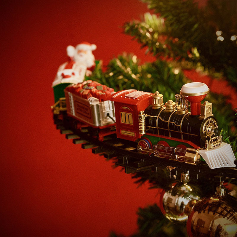 American Smart 2025 Christmas train and tree decor set featuring a Santa-themed track train with music for kids' holiday decoration.