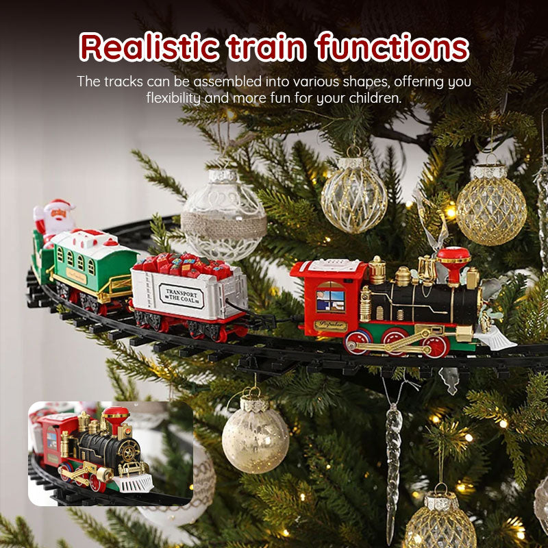 American Smart 2025 Christmas Train and Tree Decor set featuring Santa-themed track train with music for kids' holiday decoration.
