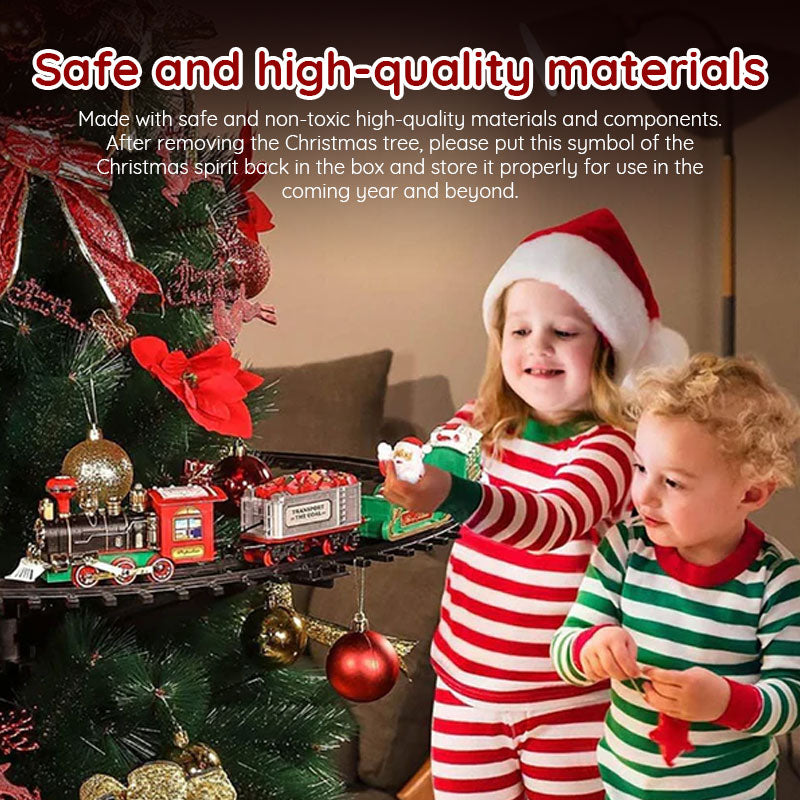American Smart 2025 Christmas train and tree decor set featuring a Santa-themed track train with music for kids' holiday decoration.