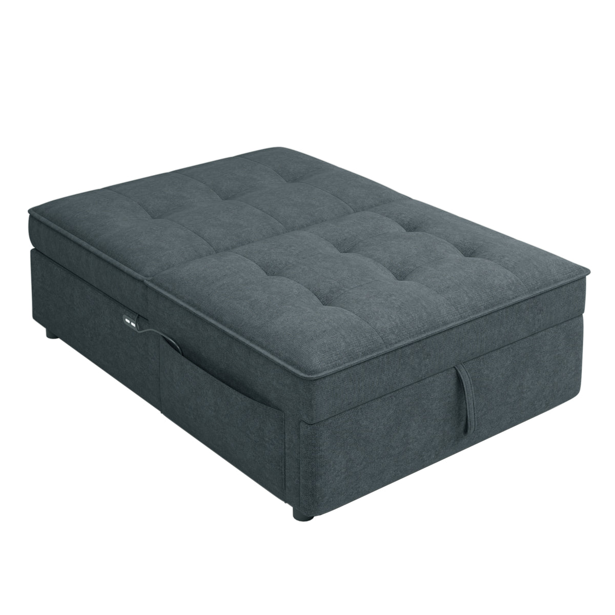 Dark blue four-in-one sofa bed and chair bed with storage, USB port, and multifunctional folding Ottoman by American Smart - EP.