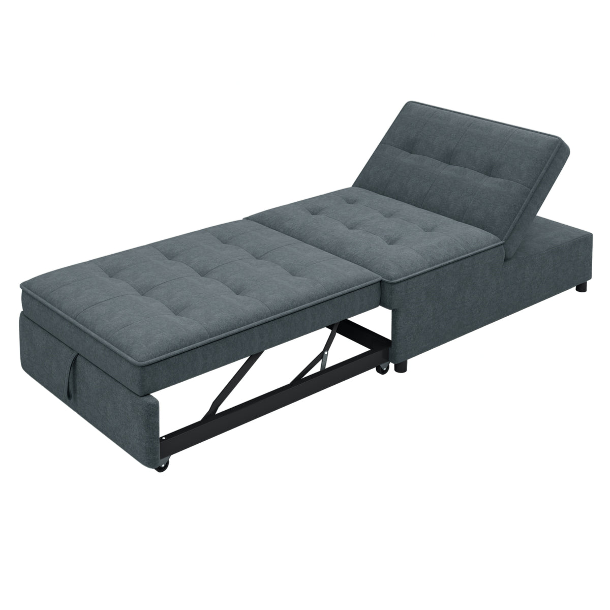 Dark blue four-in-one sofa bed with chair function, folding Ottoman, storage bag, and USB port by American Smart EP.