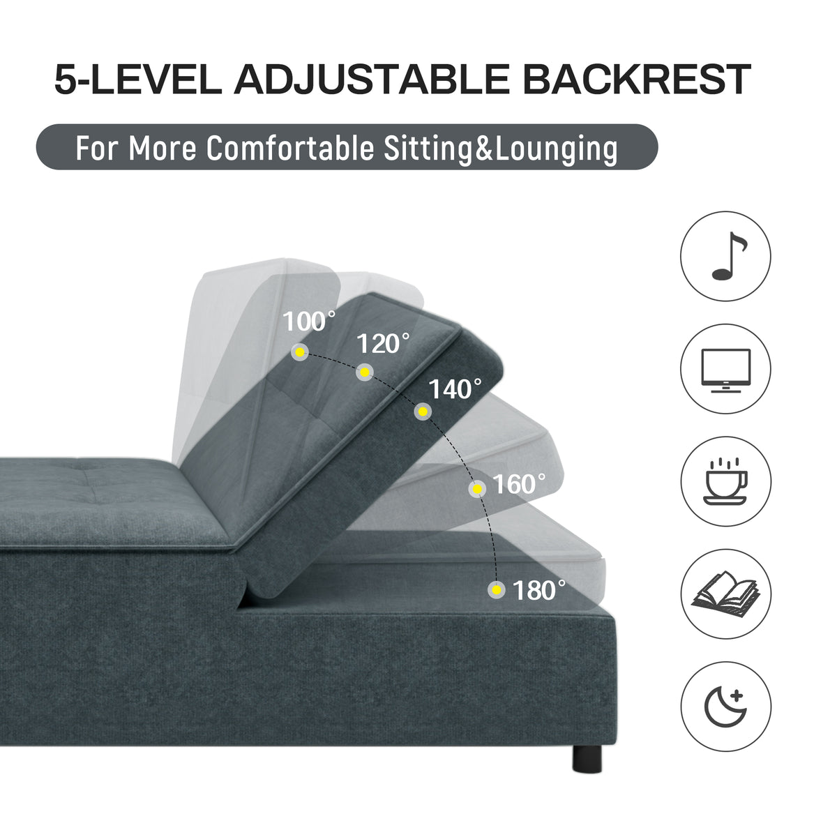 Dark blue four-in-one sofa bed and chair bed by American Smart EP, multifunctional folding Ottoman with storage and USB port
