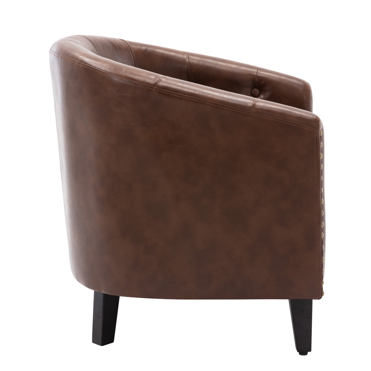 American Smart PU leather tufted barrel chair with rounded design, ideal for living room, bedroom, or club seating.