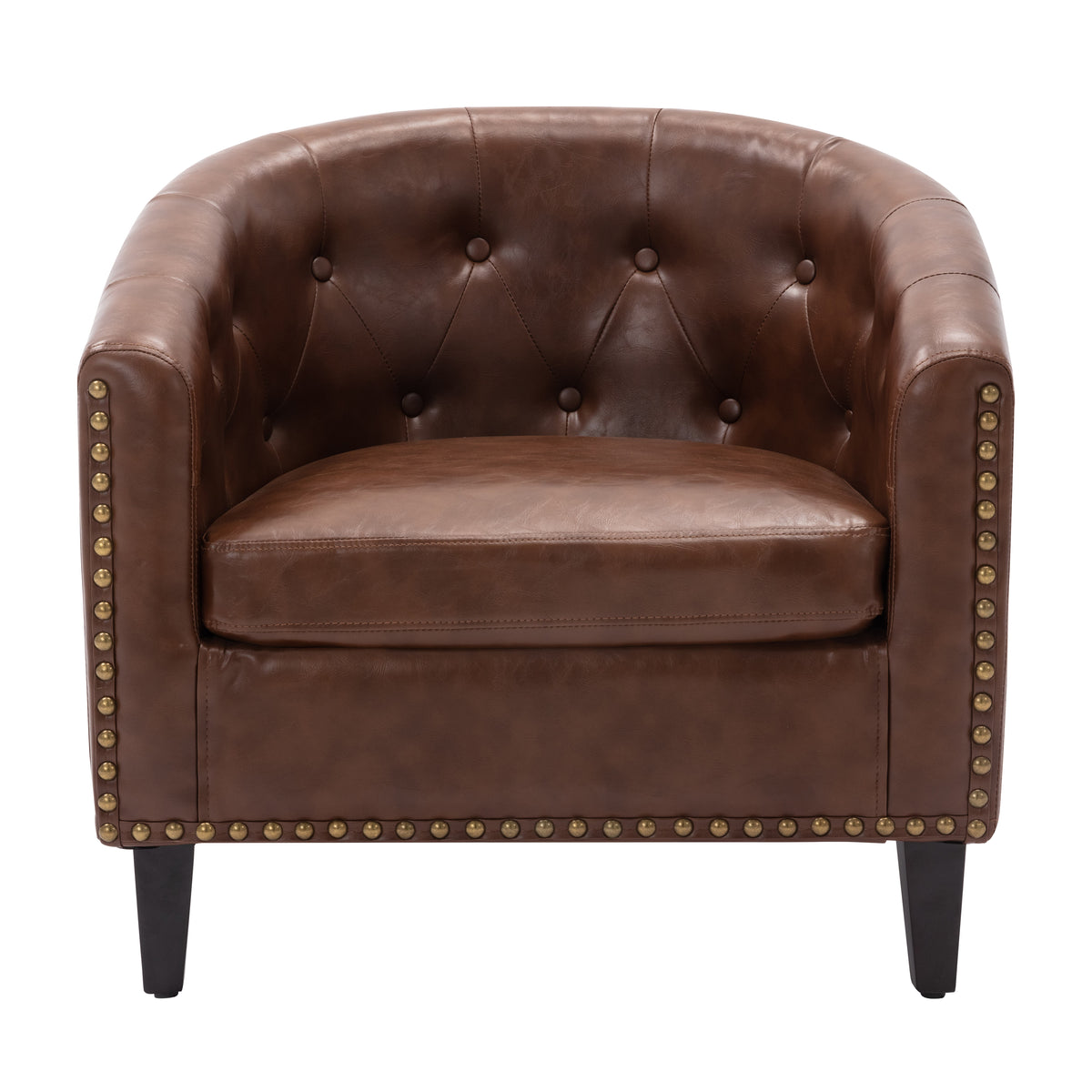 American Smart PU leather tufted barrel chair with a stylish design, ideal for living rooms, bedrooms, or club spaces.