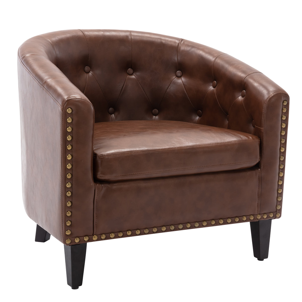 American Smart EP PU leather tufted barrel chair with cushioned seat and rounded back, ideal for living room, bedroom, or club setting.