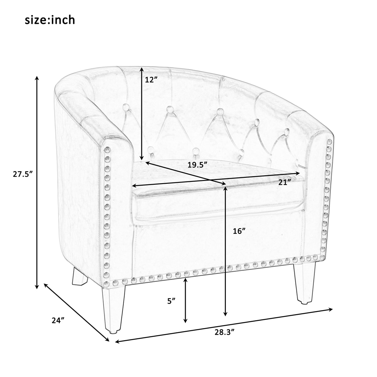 American Smart PU leather tufted barrel chair with a rounded design, ideal for living room or bedroom decor.