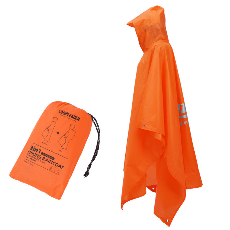 American Smart EP 3-in-1 waterproof rain poncho for motorcycle, camping, hiking, and travel, shown in bright yellow with hood.