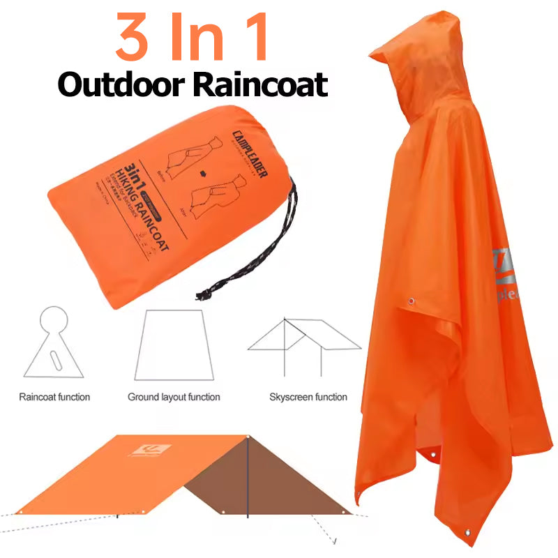 American Smart EP 3-in-1 waterproof rain poncho for motorcycle, camping, hiking, and travel, showing the versatile outdoor rain gear.