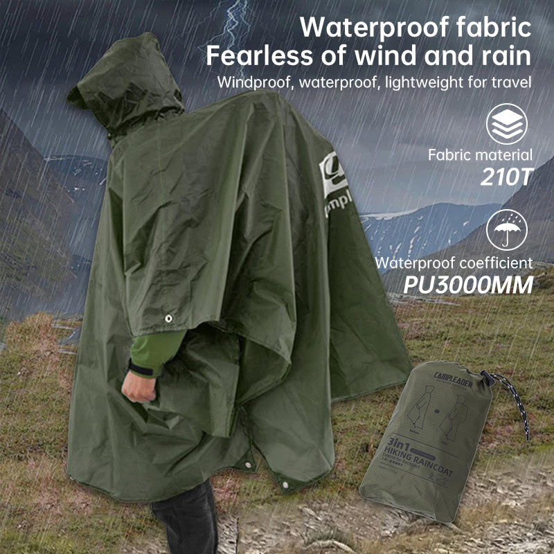 American Smart EP waterproof 3-in-1 rain poncho for motorcycle, camping, hiking, and travel, shown in bright yellow outdoor setting