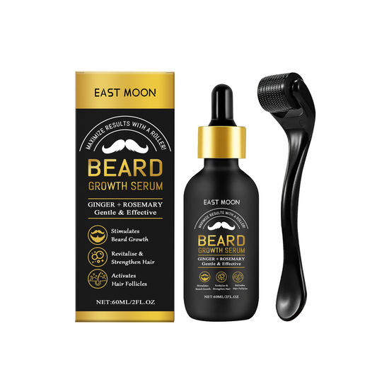 East Moon men's beard care oil by American Smart, featuring a bottle of moisturizing beard oil with a dropper for gentle grooming.