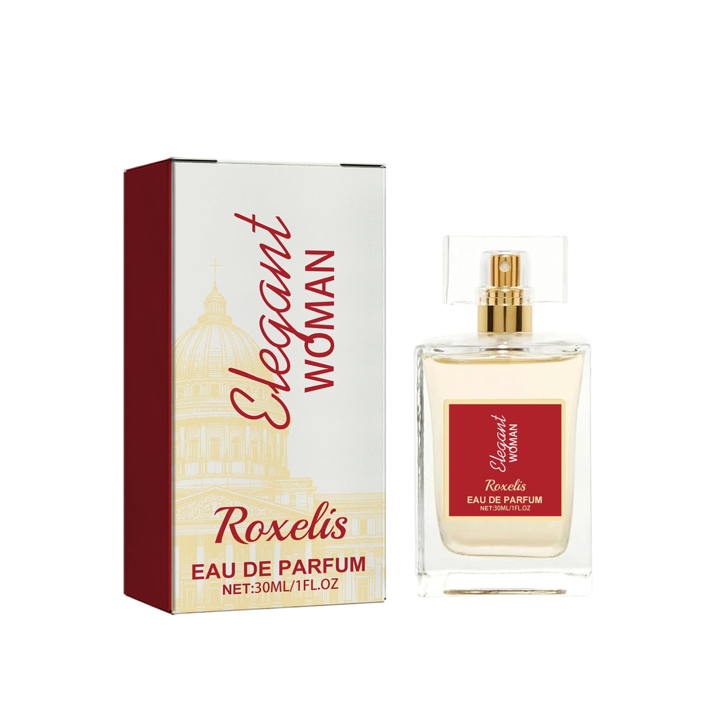 Elegant woman wearing American Smart EP Eau De Parfum with floral and fruity notes, behind the ear, showcasing the fragrance bottle.