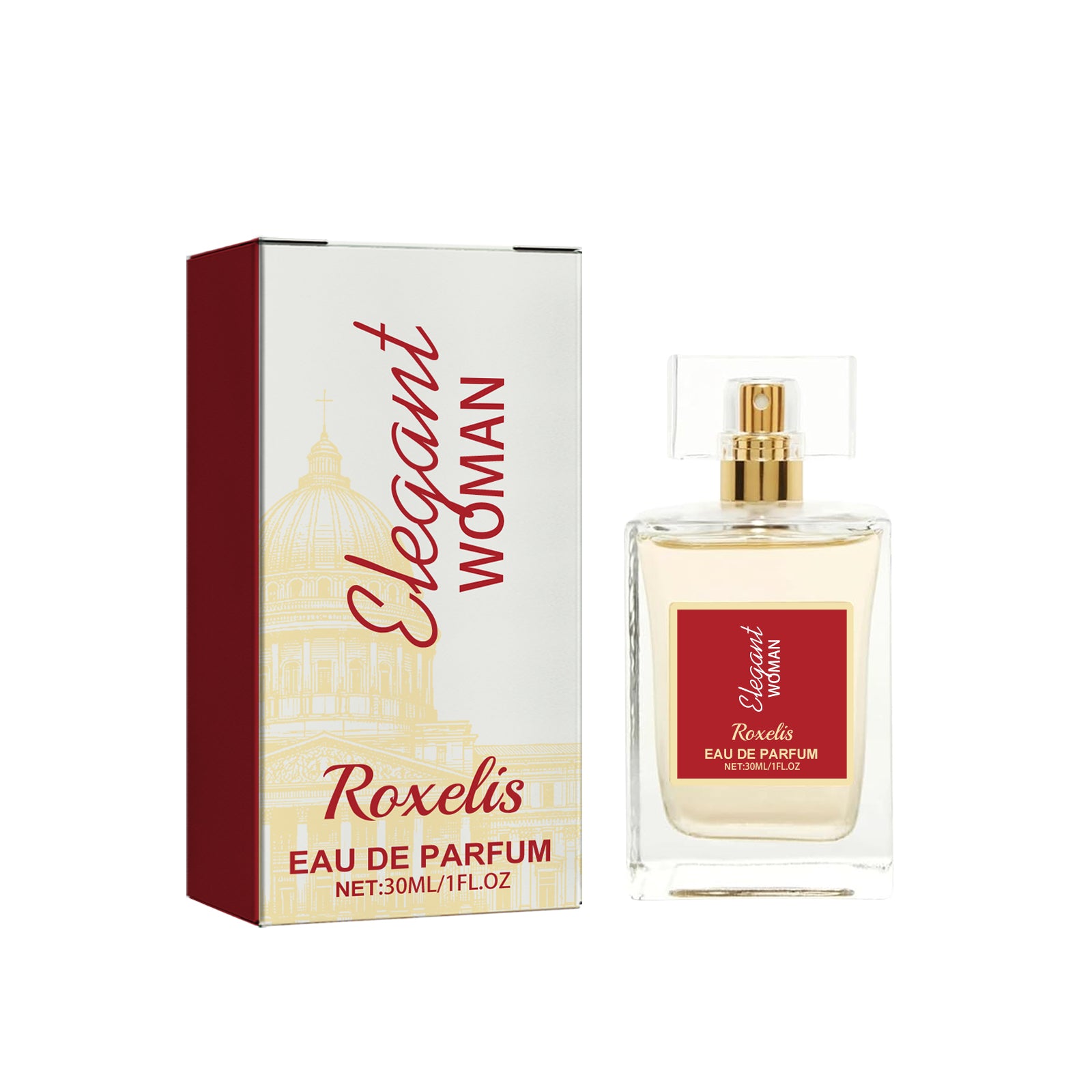 Elegant woman wearing American Smart EP Eau De Parfum with floral and fruity notes, behind the ear, showcasing the fragrance bottle.