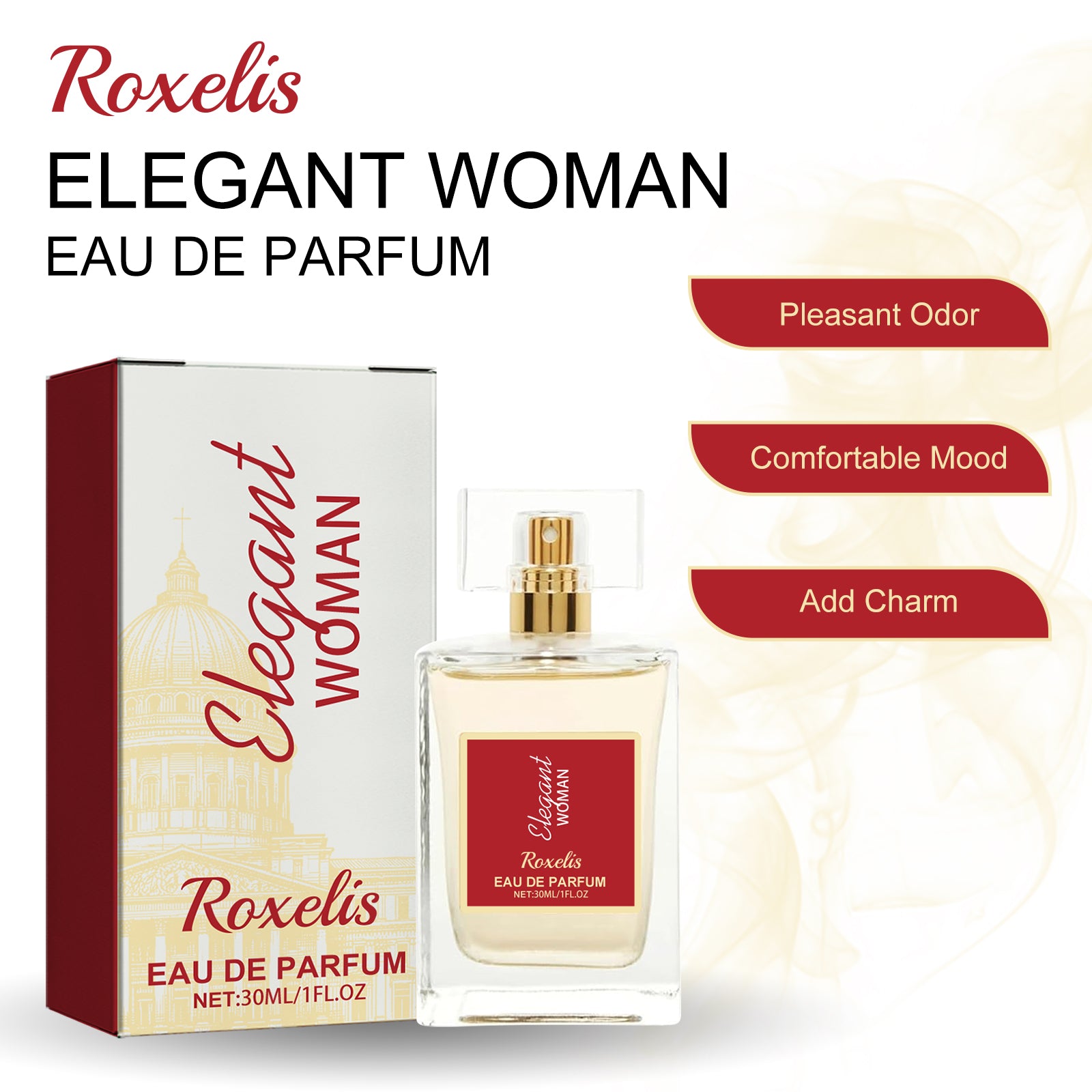 Elegant woman wearing American Smart EP Eau De Parfum with floral and fruity notes, behind the ear, in a fresh, lasting fragrance.