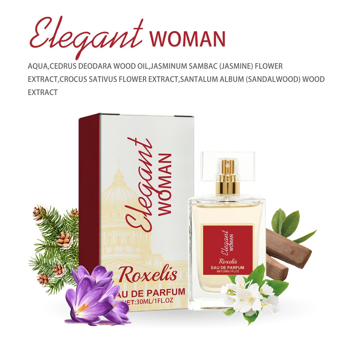 Elegant woman wearing American Smart EP Eau De Parfum with floral and fruity notes, applied behind the ear for a fresh, lasting fragrance.