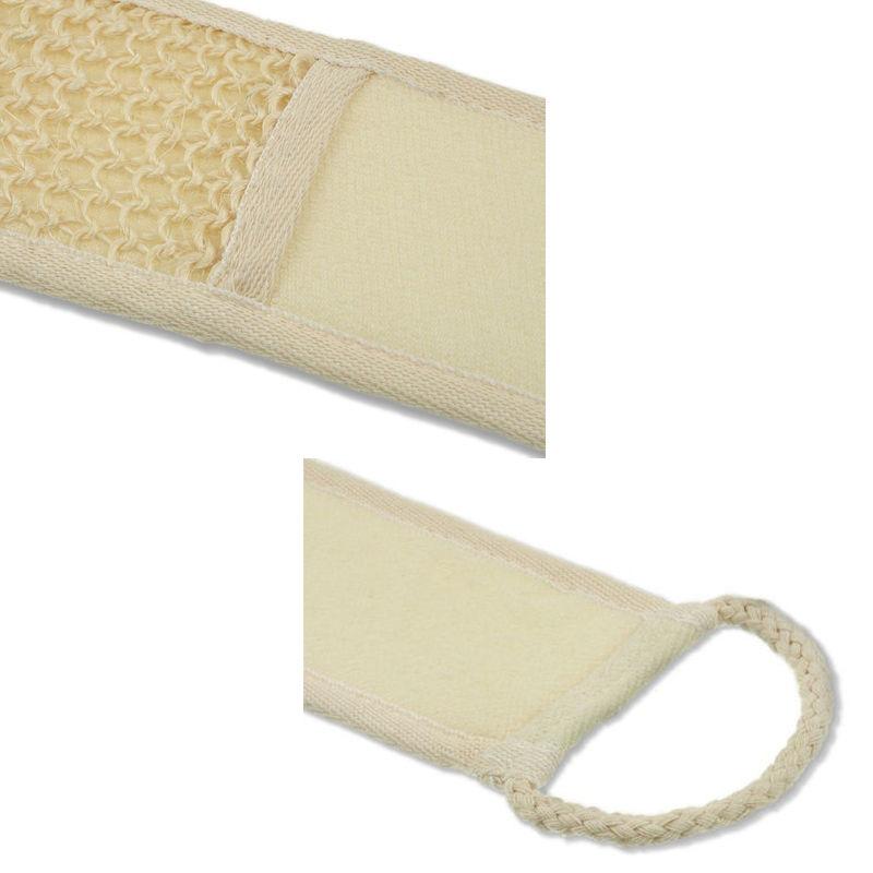 American Smart exfoliating back strap bath brush with sponge for body cleansing and scrubbing in shower.