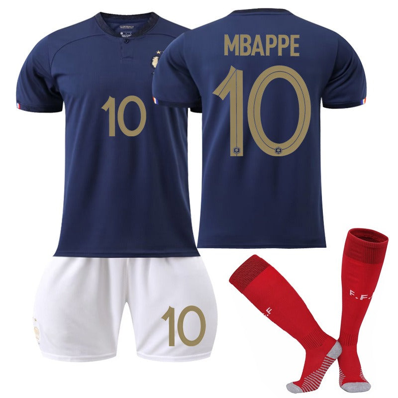 French football jersey set featuring No. 10 Mbappe, No. 19 Benzema, No. 11 Dembele, and No. 9 Giroud by American Smart - EP