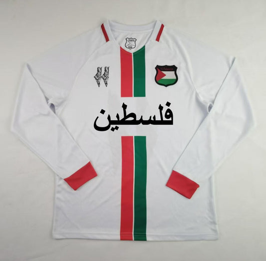 Palestino soccer jersey by American Smart - EP, featuring team logo and design details on a white and maroon kit.