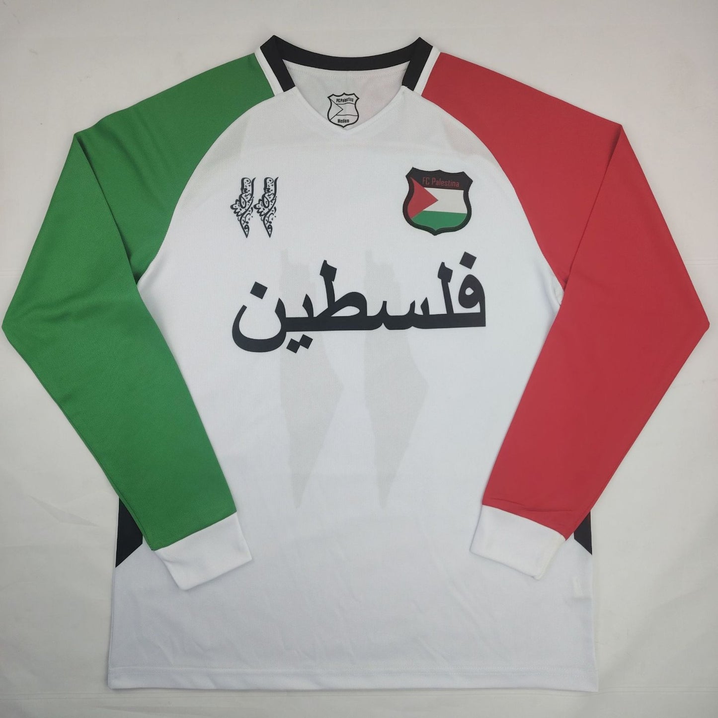 American Smart EP Palestino soccer jersey with team logo and sponsor details, navy blue and white sports shirt.