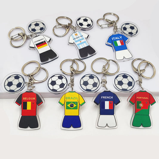 American Smart Qatar Football World Cup key chain featuring Germany and France flags, acrylic jersey design, football pattern pendant.