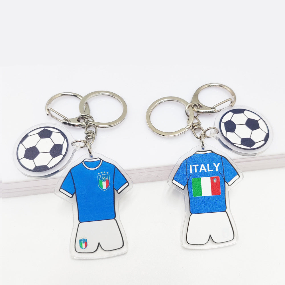 Acrylic football jersey key chain featuring Germany and France flags with football pattern pendant, branded American Smart - EP.