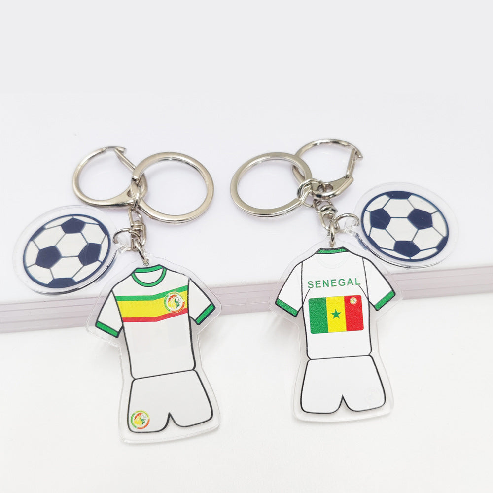 German and French football flags key chain with acrylic jersey and football pattern pendant, American Smart EP souvenir accessory.