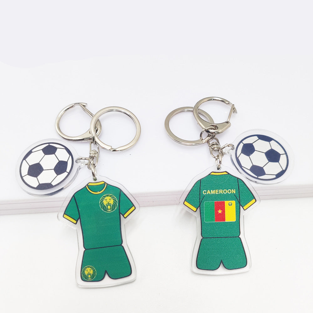 German and French football flag key chain with acrylic jersey design and football pattern pendant, from American Smart EP.