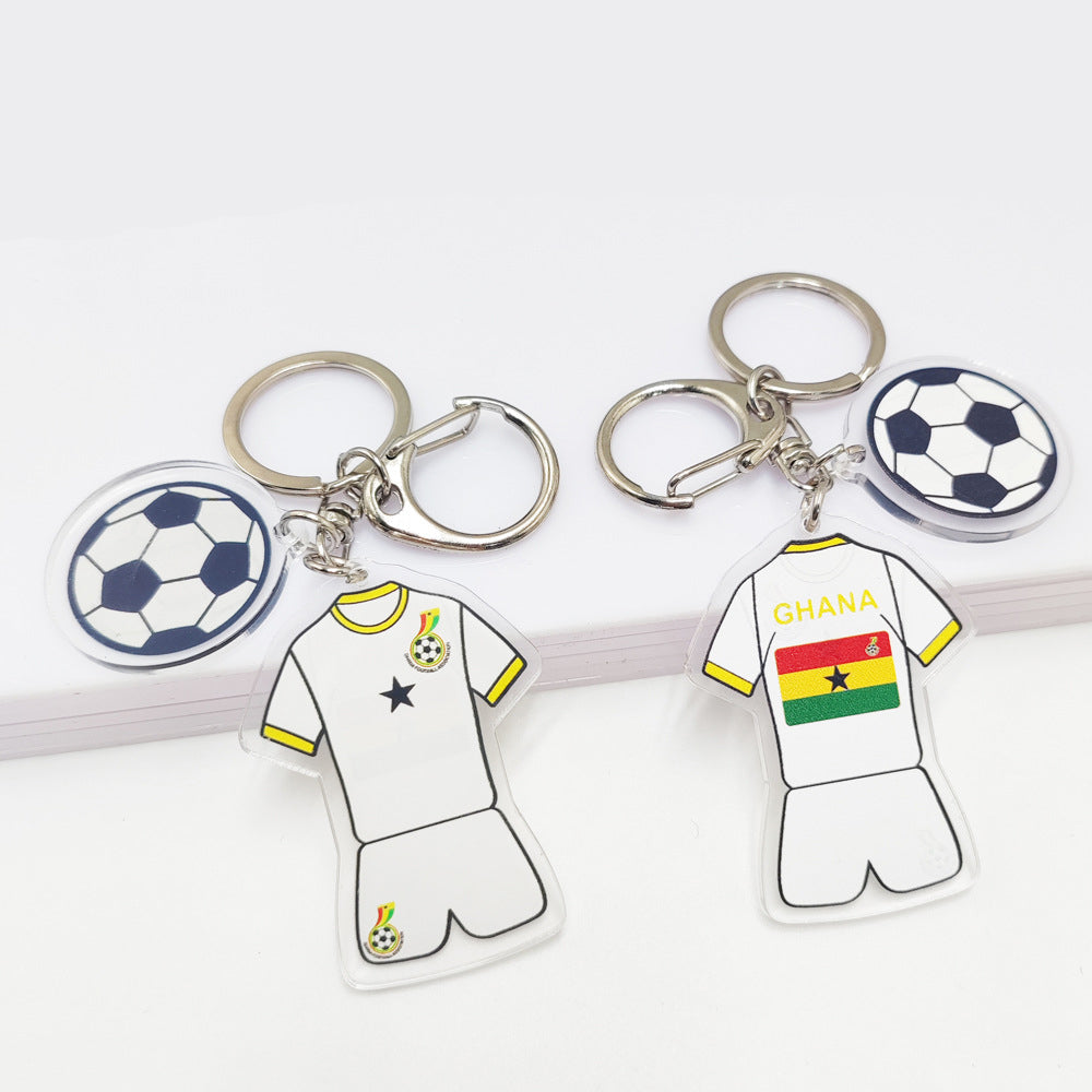 Acrylic Qatar World Cup souvenir key chain featuring Germany and France flags with football pattern pendant.