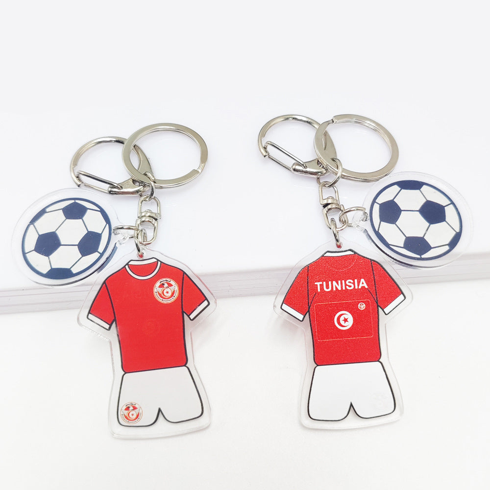 American Smart Qatar Football World Cup souvenir key chain featuring Germany and France flags with acrylic jersey and football pattern pendant.