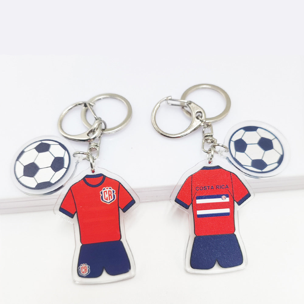 Acrylic Qatar World Cup football souvenir key chain featuring Germany and France flags with football pattern pendant.