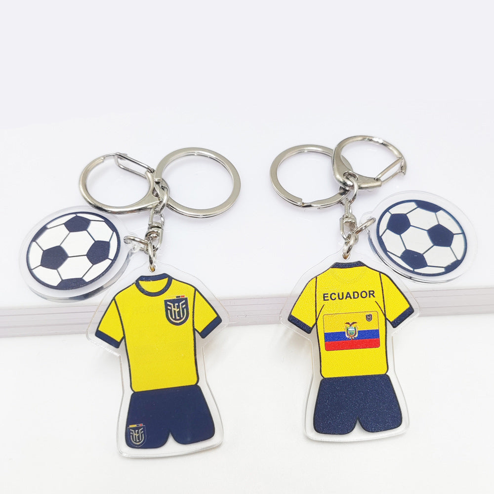 Acrylic key chain featuring Germany and France flags with football pattern pendant, souvenir from Qatar Football World Cup.